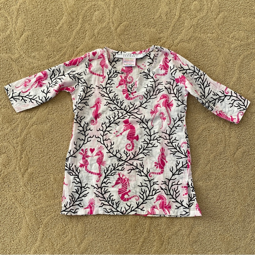 Gretchen Scott Designs Kids Seahorse Swim Coverup Pink Sea Life Tunic Size 2/4
